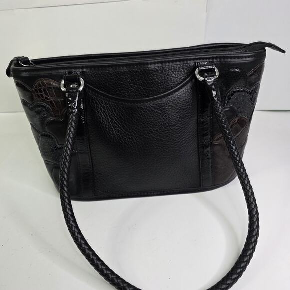 Brighton Vintage Leather 3D Hearts Black Brown Shoulder Bag double handle Zip - Picture 5 of 13